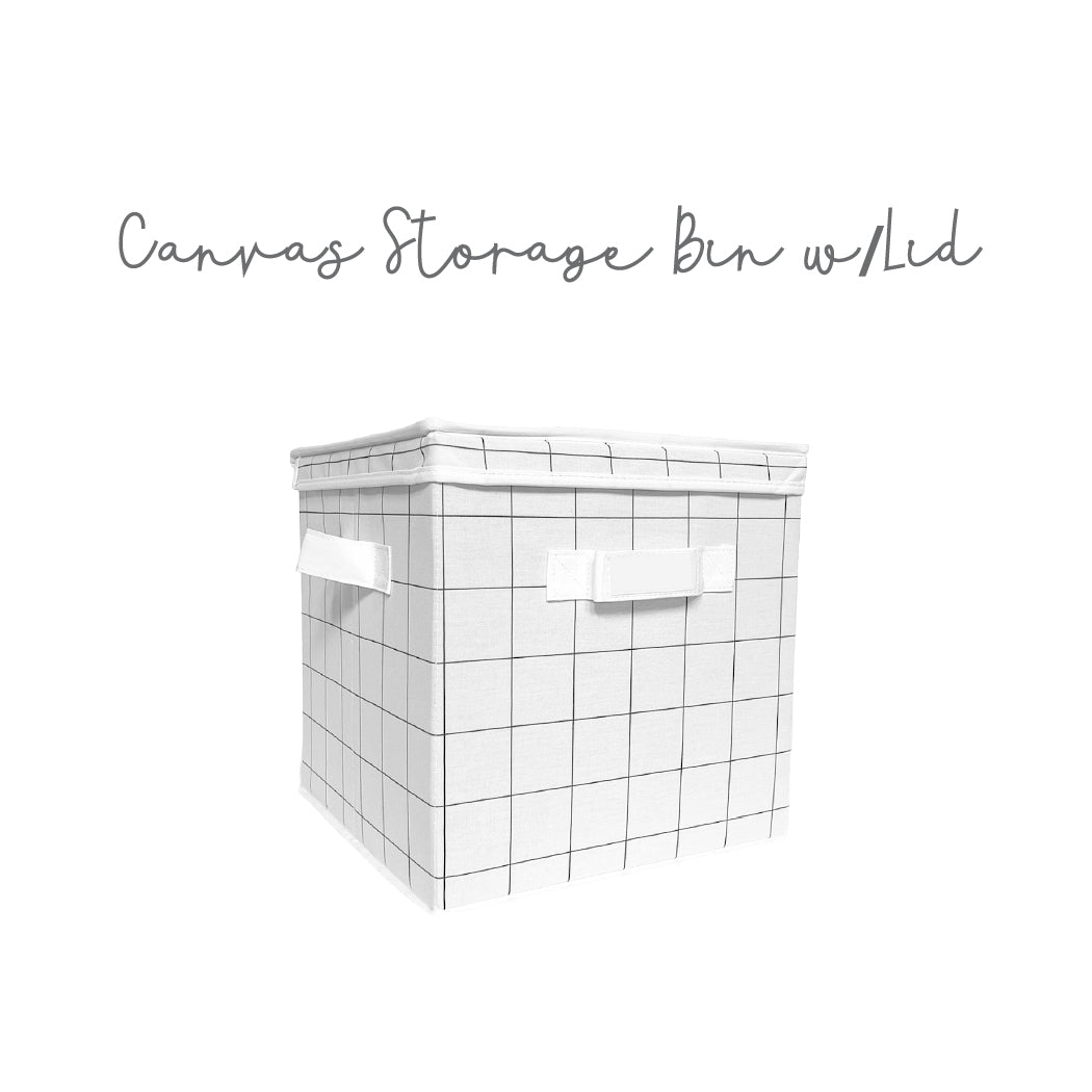 Canvas Storage Bin with Lid, 13"x13"