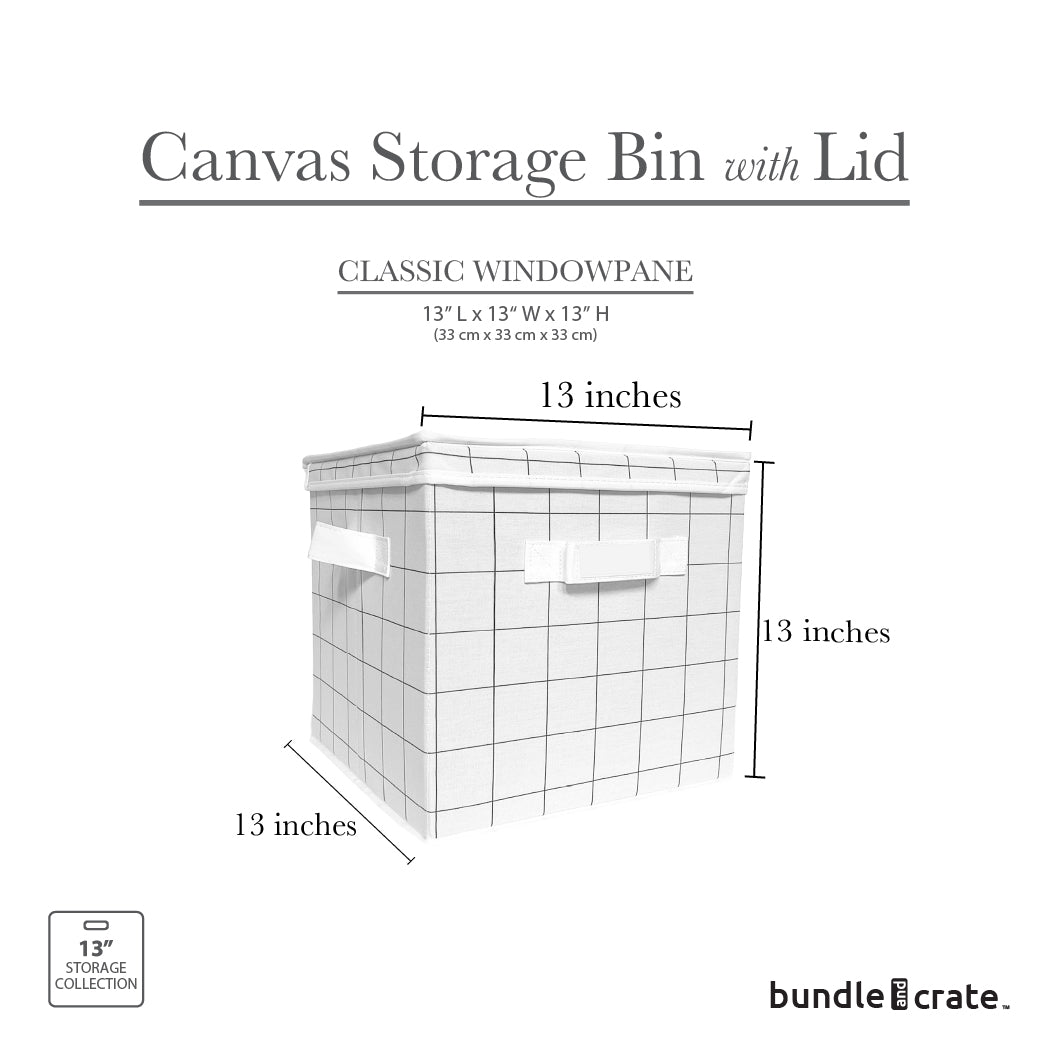 Canvas Storage Bin with Lid, 13"x13"