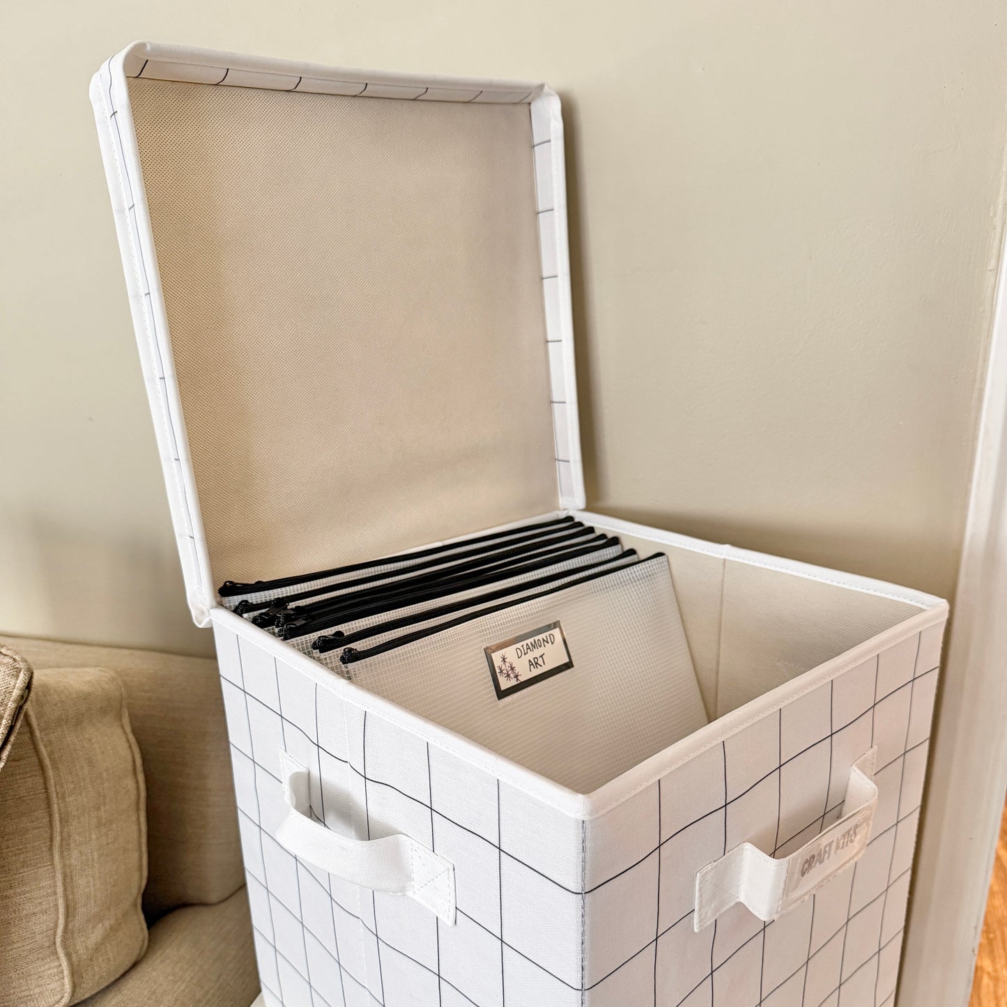 Canvas Storage Bin with Lid, 13"x13"